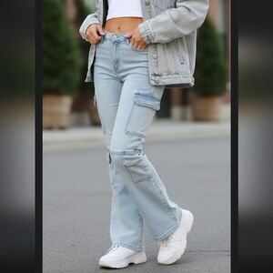 BB Jeans women's cargo pants,straight leg,Low rise,Ligh Blue,sz 9/29, Cotton.